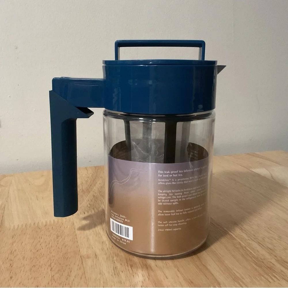 Teavana Iced & Hot Tea Infusion Flavored Water Pitcher 24 oz Blue Handle and Lid